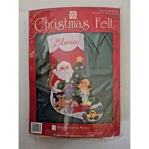 Designs For The Needle 18" Christmas Felt Stocking Kit Santa & Tree 9903 NOS